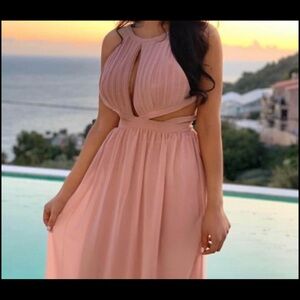 Stunning Long Pink Cut-Out Dress